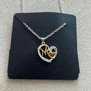 Silver and Gold Heart Mom pendant necklace